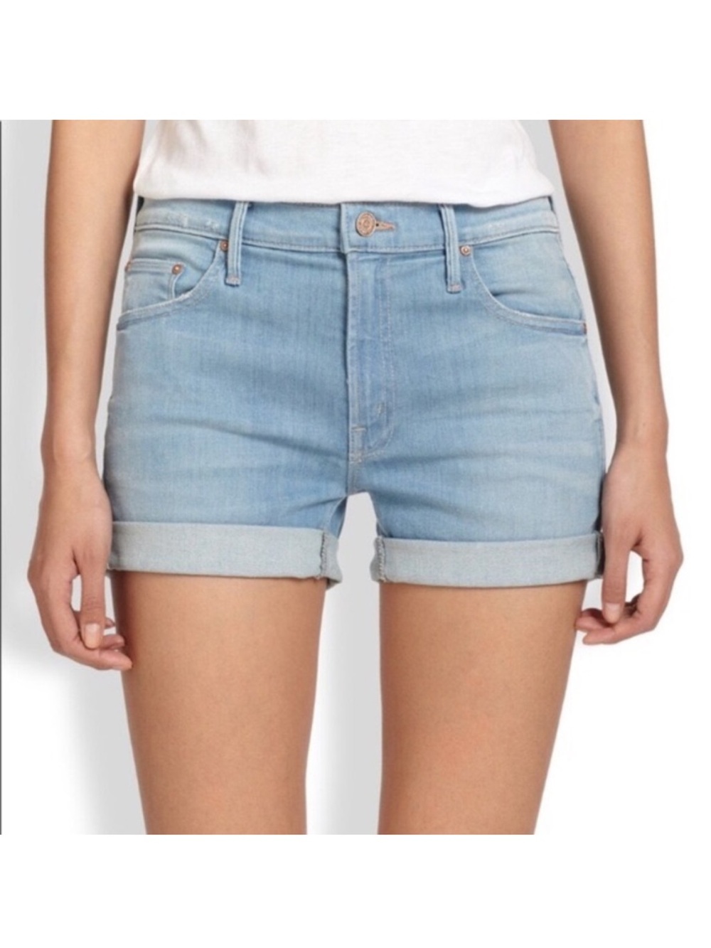 Mother Dropout Cuff Shorts Welcome Home Garden Club Light Wash 30